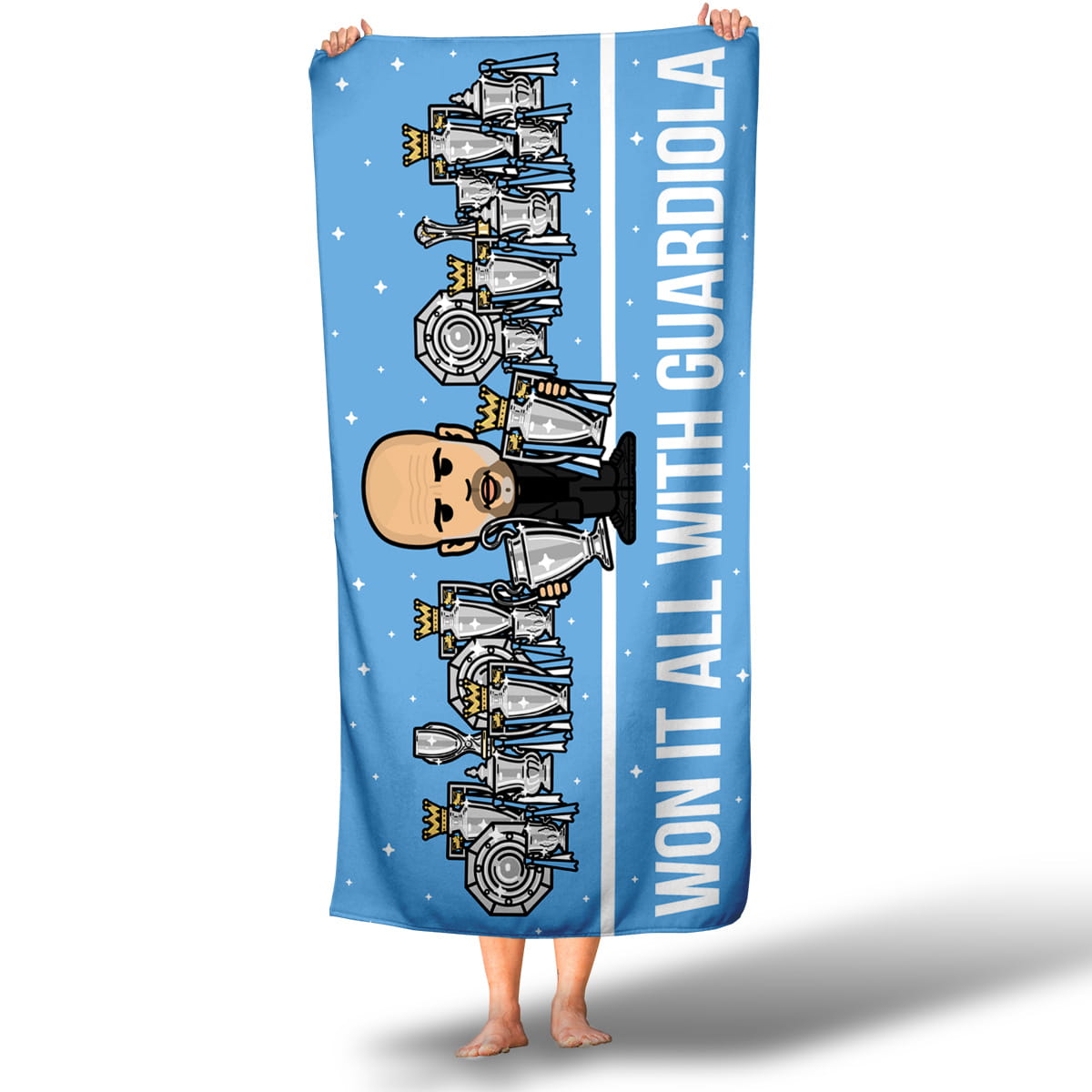 Won it all with Guardiola beach towel perfect for Manchester City fans