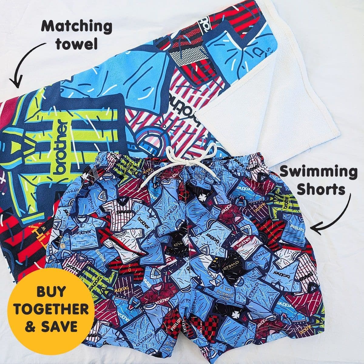 Legendary Mancheter City Kits Beach Towel & Matching Swimming Shorts Bundle