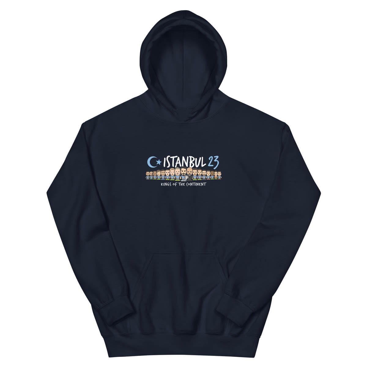 An exclusive navy hoodie celebrating Manchester City's win in Istanbul in 2023. Perfect jumper for Manchester City fans