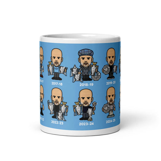 Pep mug - perfect for a Manchester City fans. Celebrating his 10 years at Manchester City. Unique design